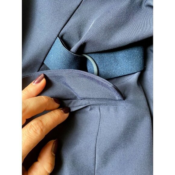 Jonathan Simkhai Sz small navy blue Blazer Jacket 2 button closure collar belt - Picture 7 of 7